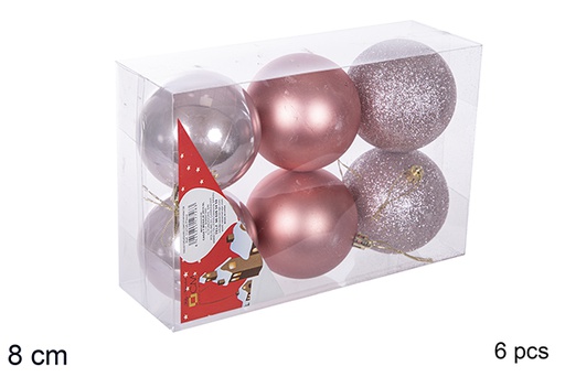 [112765] Pack 6 bolas rosa brillo/mate 8 cm