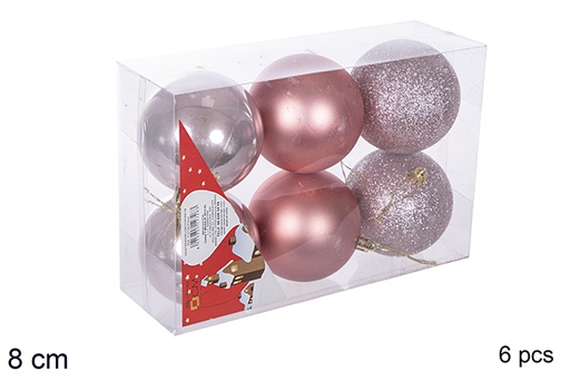 [112765] Pack 6 boules brillantes/mates roses 8 cm