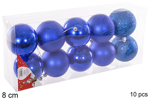 [112783] Pack 10 boules bleues brillantes/mates/à paillettes 8 cm