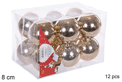 [112784] Pack 12 boules  champagne brillantes 8 cm