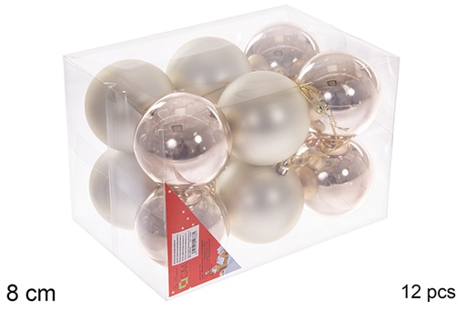 [112788] Pack 12 boules champagne brillantes/mates  8 cm