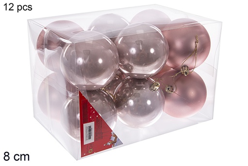 [112789] Pack 12 boules or rose brillantes/mates 8 cm