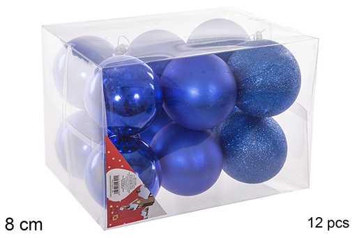 [112791] 12 palline blu lucide/opache/glitterati 8cm