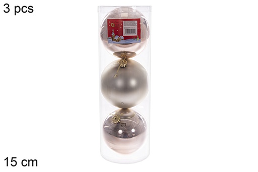 [112792] Pack 3 bolas champagne brillo/mate 15 cm