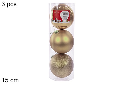 [112792] Pack 3 palline champagne lucide/opache/glitterate 15 cm