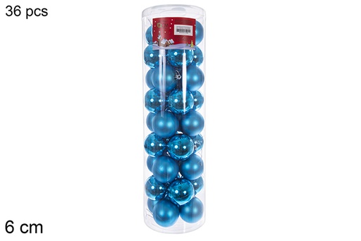 [112796] Pack 36 boules turquoise brillantes/mates cylindre 6 cm