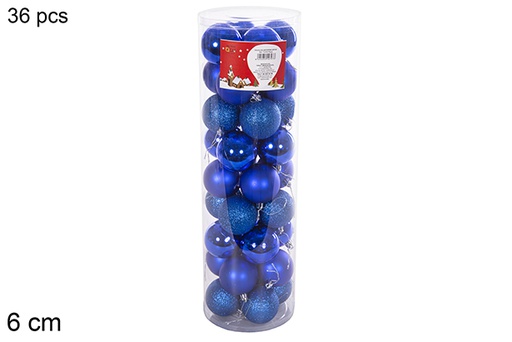 [112797] Pack 36 boules bleues brillantes/mates cylindre 6 cm
