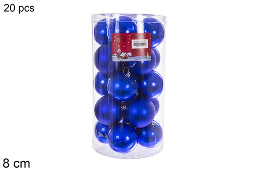 [112799] Pack 20 boules bleues brillantes/mates en cylindre 8 cm