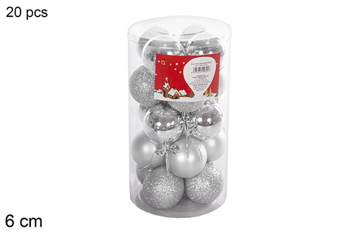 [112801] Pack 20 bolas prata brilhantes/foscas cilindro 6 cm