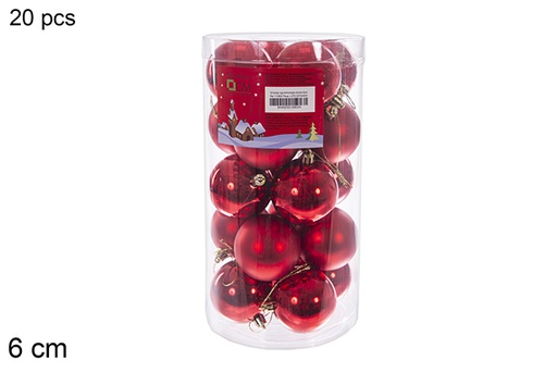 [112802] Pack 20 boules rouges brillantes/mates cylindre 6 cm