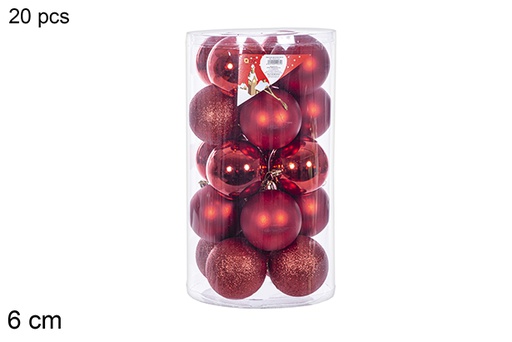 [112802] Pack 20 boules rouges brillantes/mates cylindre 6 cm