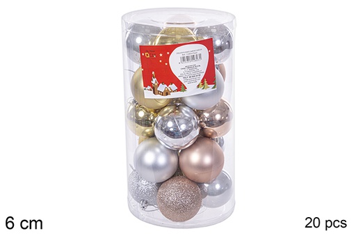 [112803] Pack 20 boules or/argent/ivoire/champagne cylindre 6 cm