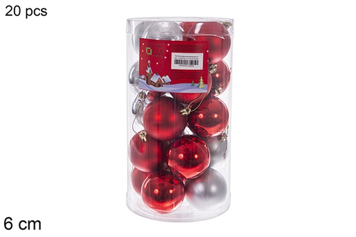 [112805] Pack 20 palline rosse/argento lucide/opache assortite cilindro 6 cm