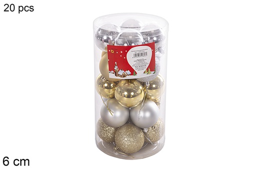 [112806] Pack 20 boules or/argent brillantes/mates assorties cylindre 6 cm 