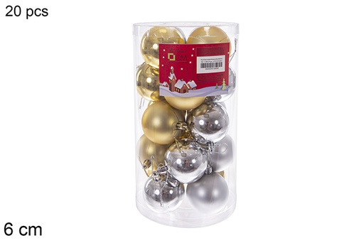 [112806] Pack 20 palline oro/argento lucide/opache assortite cilindro 6 cm 