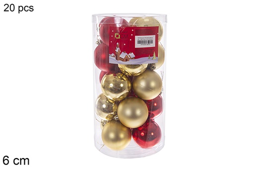 [112807] Pack 20 boules rouges/dorées brillantes/mates assorties cylindre 6 cm