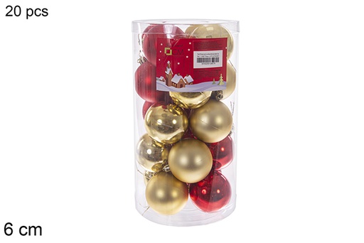 [112807] Pack 20 red/gold shiny/matte bauble assorted cylinder 6 cm