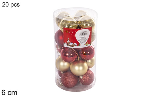 [112807] Pack 20 red/gold shiny/matte bauble assorted cylinder 6 cm