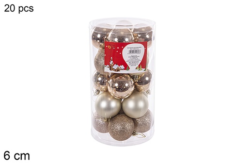 [112808] Pack 20 boules champagne brillantes/mates en cylindre 6 cm