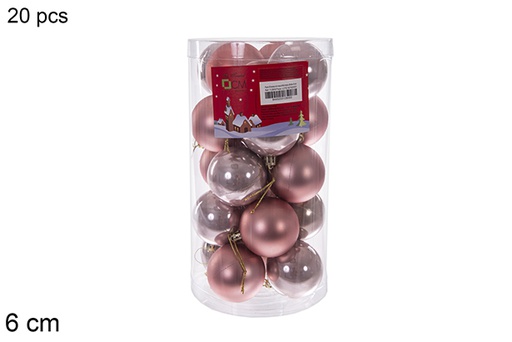 [112809] Pack 20 shiny/matte rose gold bauble cylinder 6 cm