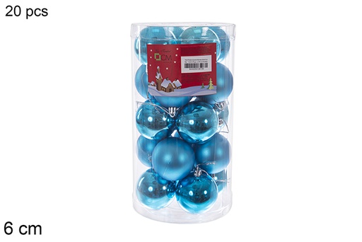 [112810] Pack 20 shiny/matte turquoise bauble cylinder 6 cm