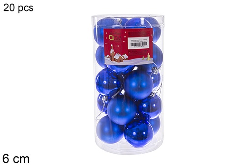 [112811] Pack 20 shiny/matte blue bauble in cylinder 6 cm