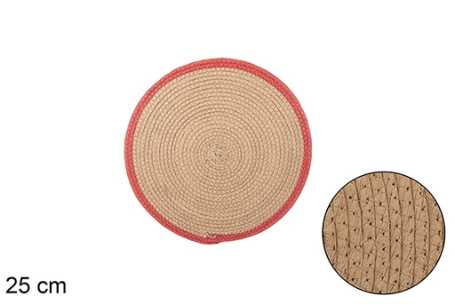 [114164] Dessous de plat corde naturel/rouge 25 cm