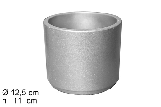 [113023] Cylindrical cement silver flower pot 12,5x11 cm