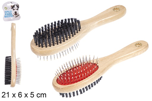 [111764] Brosse double en bois animaux compagnie  21x6 cm 