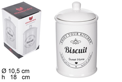 [111651] Barattolo da cucina con coperchio in ceramica bianca Biscuit