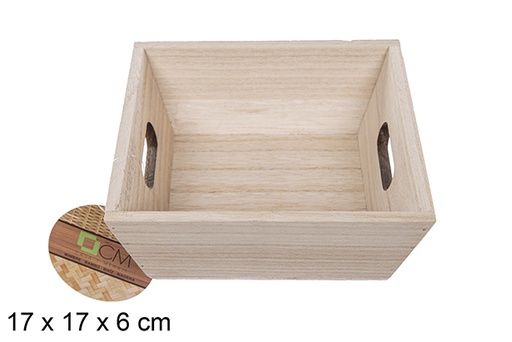 [111692] Caja madera cuadrada natural 17 cm