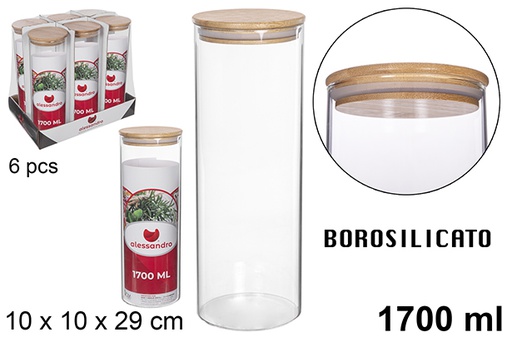 [112201] Pot en borosilicate avec couvercle en bambou 1700 ml