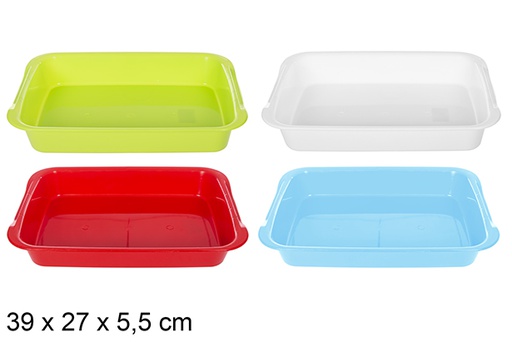 [114299] Plateau rectangulaire en plastique couleurs assorties 39x27 cm