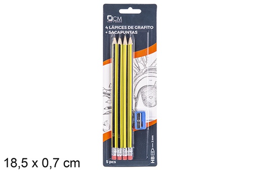 [112238] Pack 4 crayons graphite HB avec taille-crayon 