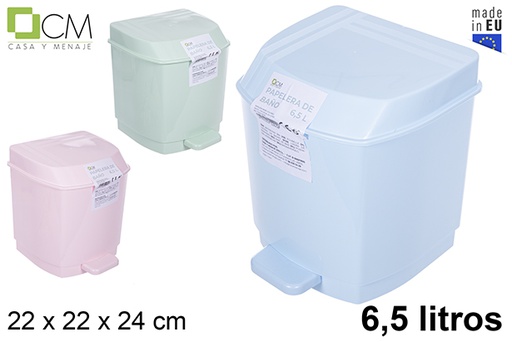 [112945] Papelera plástico baño con pedal colores pastel 6,5 l.