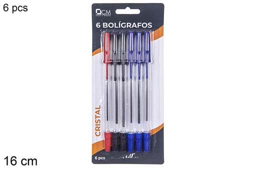 [112235] 6 bolígrafos cristal colores