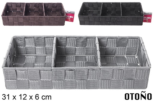 [112415] Organizador nylon 3 separadores color surtido negro/gris/marron 31x12x6cm