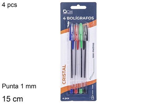 [112236] Pack 4 bolígrafos cristal colores