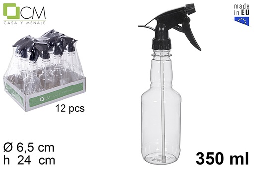 [112503] Bottiglia rotonda in plastica con spruzzatore nero da 350 ml