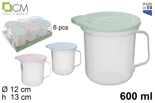 [114447] Plastic measuring jug with ​​pastel colors lid 600 ml