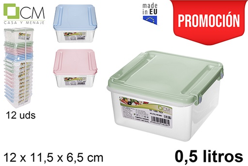 [114528] Squared lunch box with pastel colors lid 0,5 l.