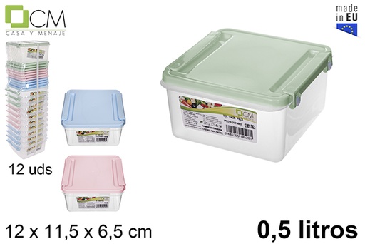 [114528] Squared lunch box with pastel colors lid 0,5 l.