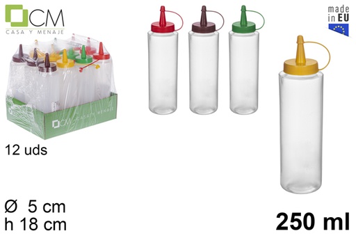 [113266] Transparent plastic sauce bottle with assorted color lid 250 ml