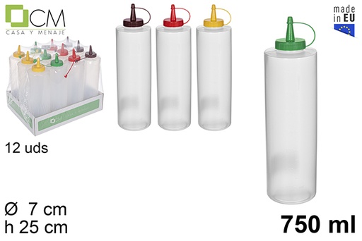 [113264] Transparent plastic sauce bottle with assorted color lid 750 ml