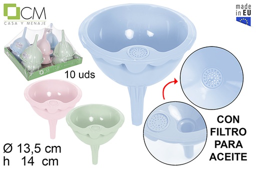 [113126] Funil de plástico com filtro cores pastel 12 cm
