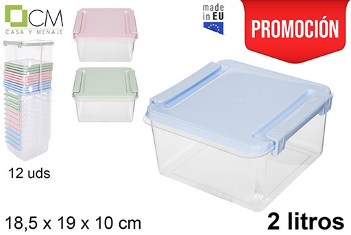 [114235] Squared lunch box with pastel colors lid 2 l.