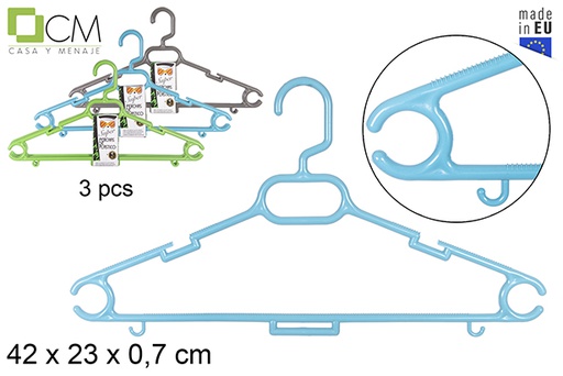 [112296] Pack 3 super perchas de plástico colores surtidos