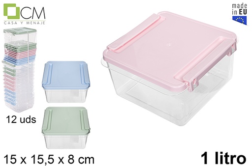 [114234] Boîte à lunch carrée avec couvercle couleurs pastel 1 l.