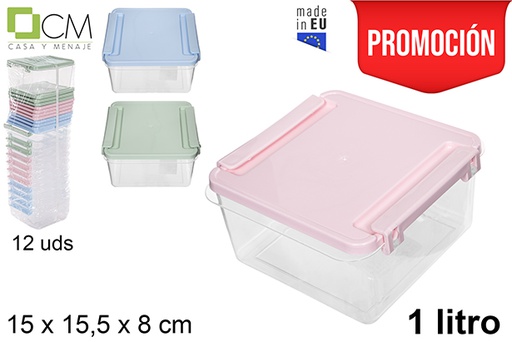 [114234] Squared lunch box with pastel colors lid 1 l.