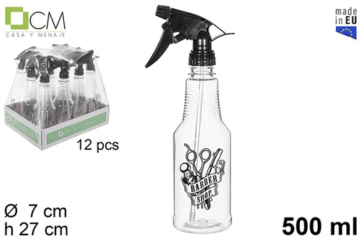 [112994] Botella plástico pulverizador negro peluquero barber shop 500 ml